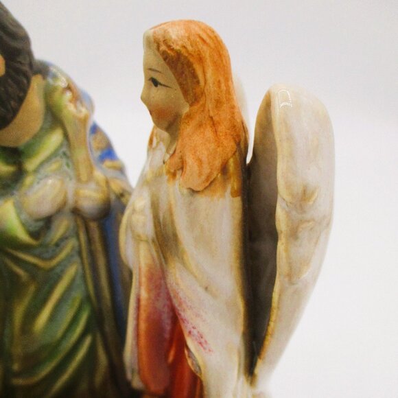Holy Family Nativity Scene Figurine W/Angel 6" Hand-Painted Ceramic Christmas De - Picture 2 of 8